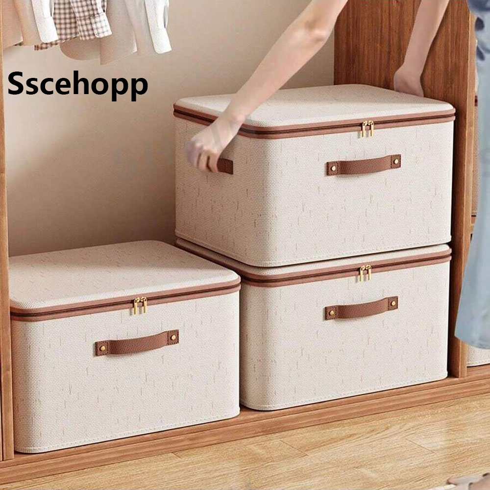 Closet Organizer Baby - Sscehopp Kotak Penyimpanan Linen Katun Tutup