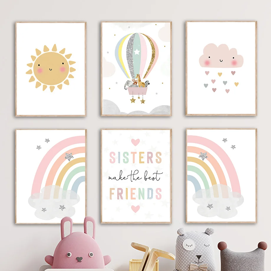 Baby Nursery Girl - Jerapah Gajah Balon Udara Matahari Pelangi