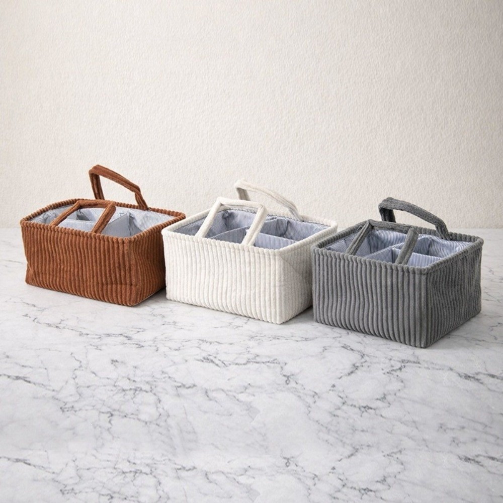 Diaper Caddy Organizer - Keranjang Penyimpanan Popok Bayi Corduroy, Organizer