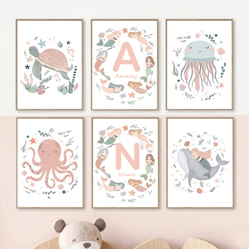 Baby Nursery Ocean - Gambar poster binatang lucu merah muda