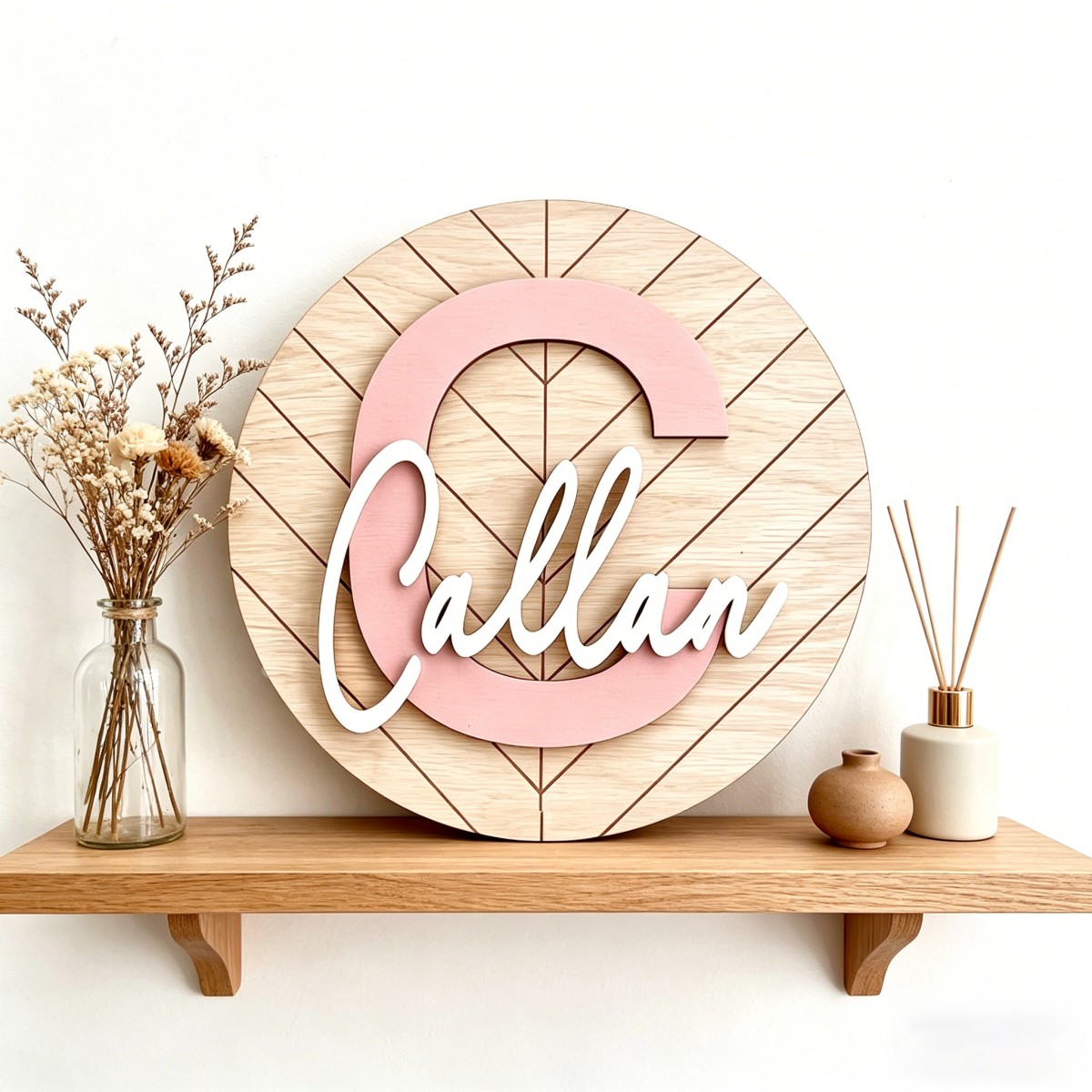 Baby Nursery Diy - 1 Buah Plakat Nama Kayu Geometris