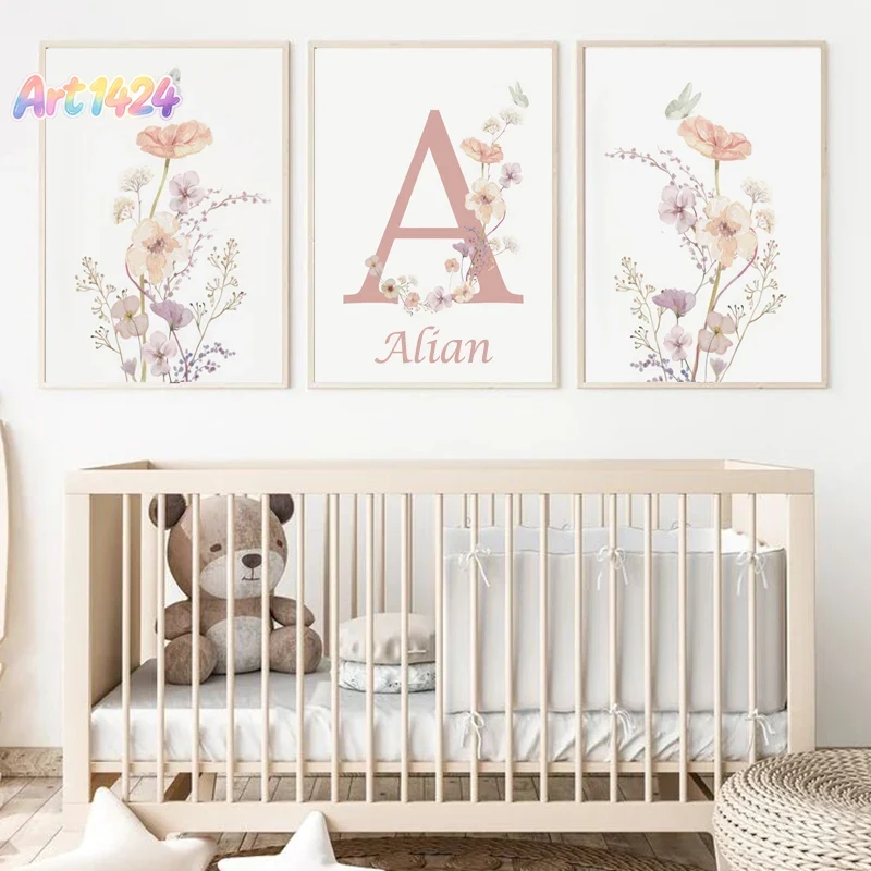 Baby Nursery Girl - Lukisan Kanvas Bunga Mawar Pink dengan
