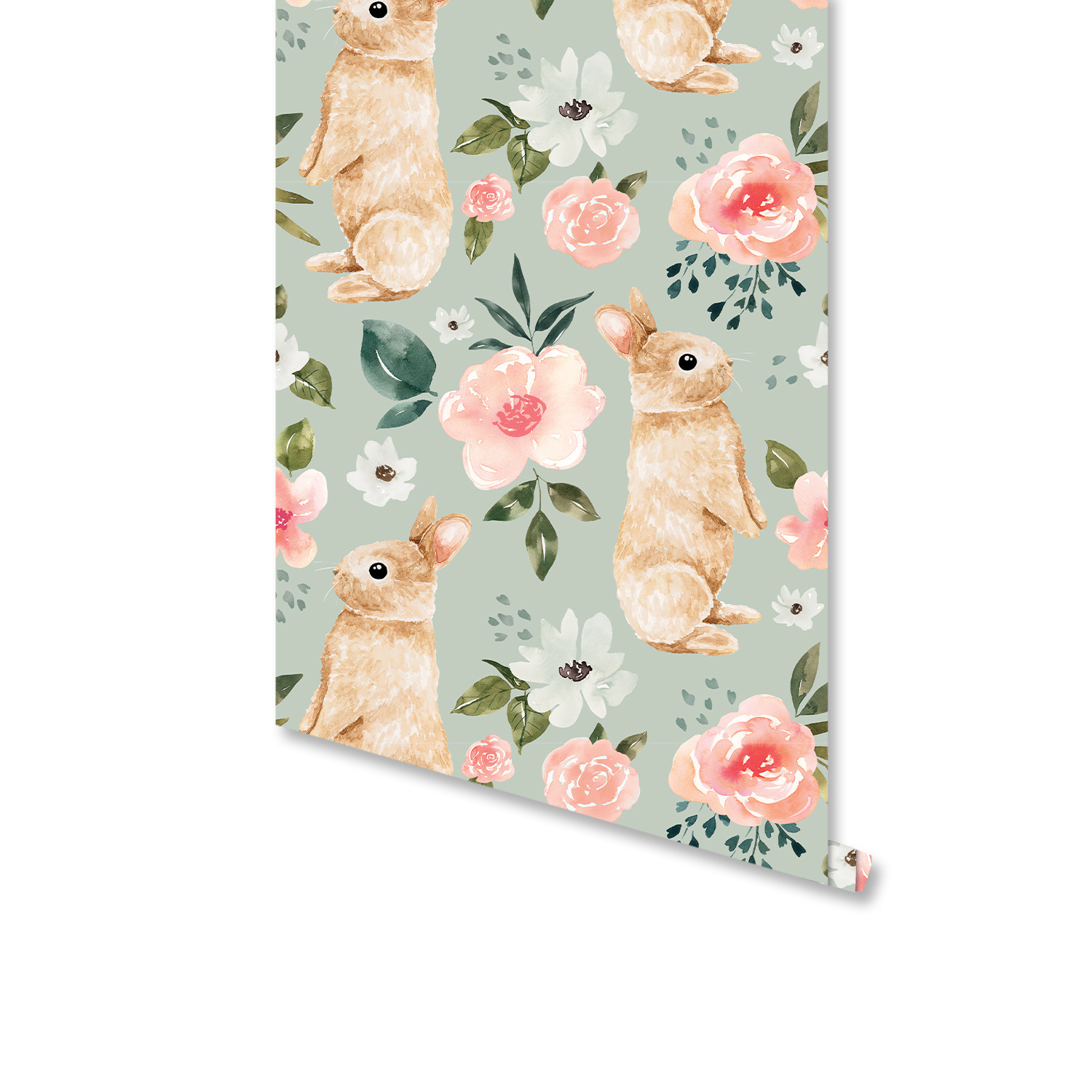Baby Nursery Water - Wallpaper Bunga Kelinci Hijau Sage, Kertas