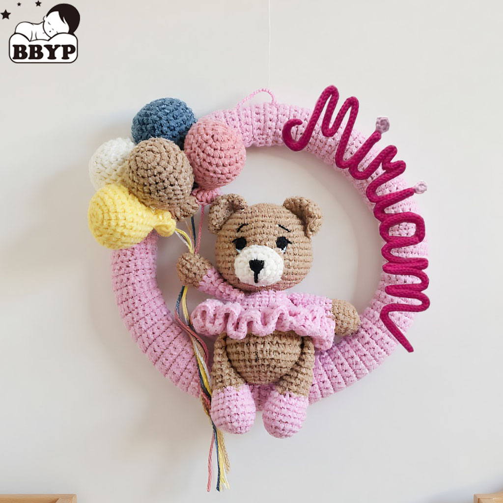 Baby Nursery Artwork - Karangan Bunga Nama Rajutan Pribadi dengan