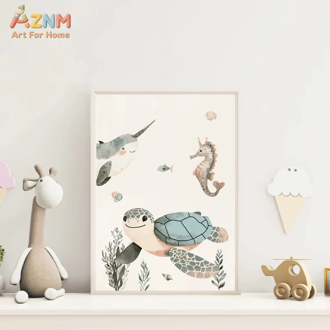 AZNM Lukisan Kanvas Hewan Laut - Baby Nursery Ocean ulasan dan harga