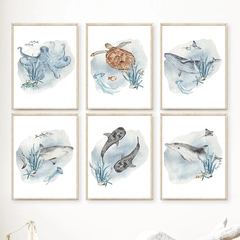 Poster dan cetakan ikan paus i - Baby Nursery Ocean ulasan dan harga