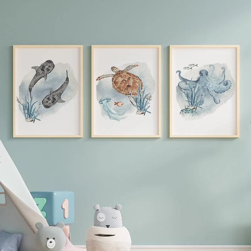 Poster dan cetakan ikan paus i - Baby Nursery Ocean ulasan dan harga