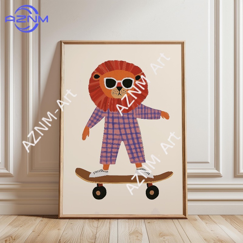 1 Buah Poster Skateboard Hewan - Baby Nursery Artwork ulasan dan harga