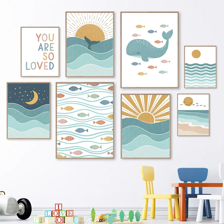 1 Buah Poster Lukisan Kanvas S - Baby Nursery Ocean ulasan dan harga