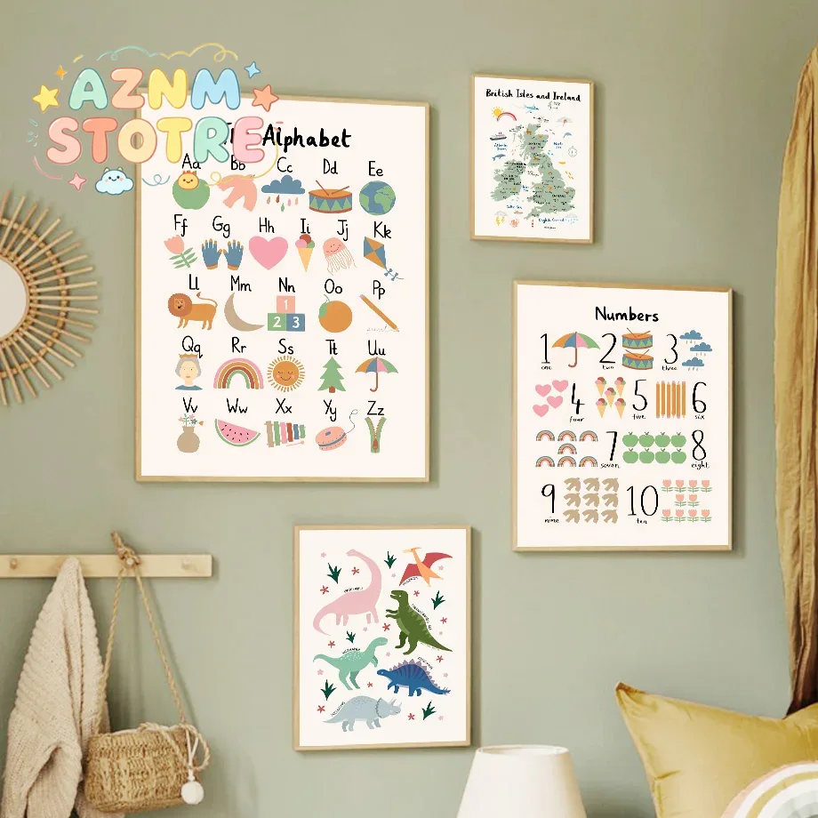 Peta Dunia Hewan, Alfabet Dino - Baby Nursery Artwork ulasan dan harga